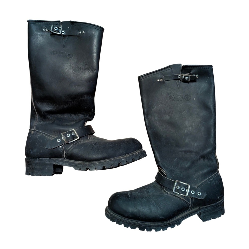 Carolina Biker Boots Black Leather Engineer Lug Sole Buckle Tall Mens 10.5 R